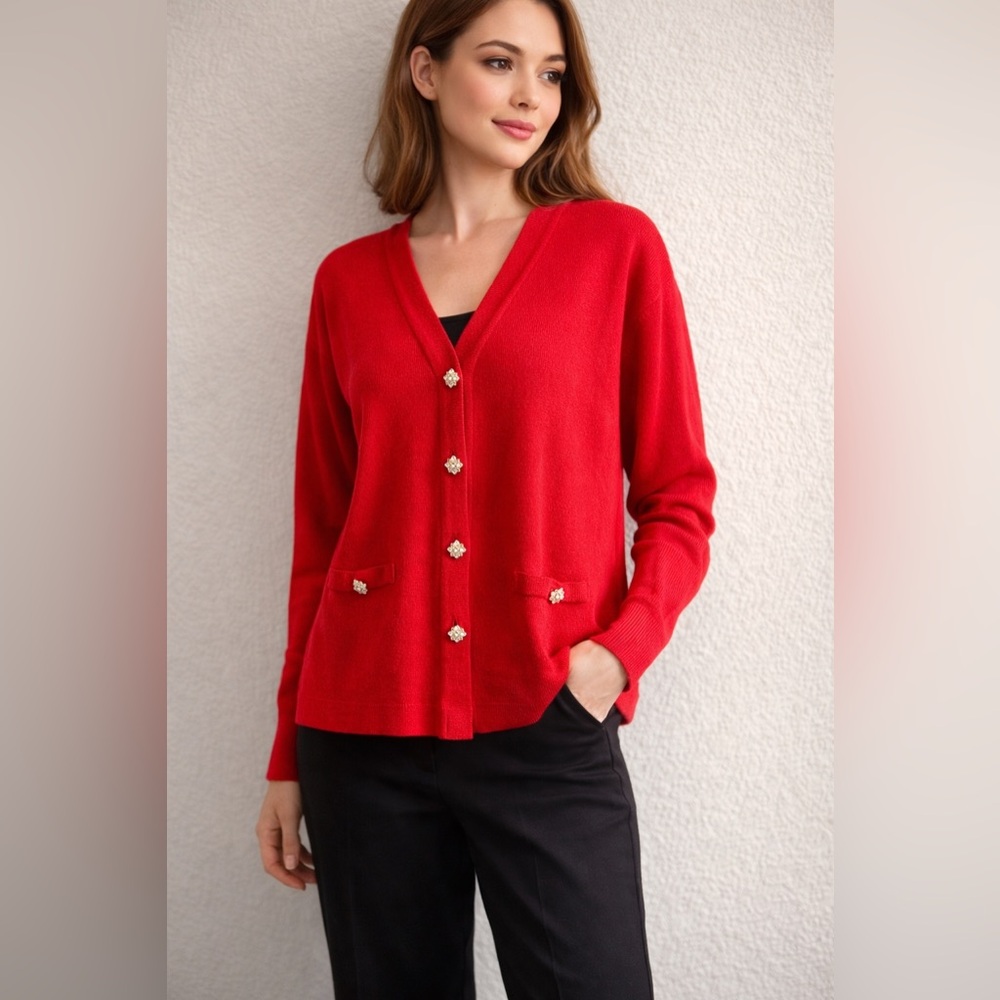 Talbots Vibrant Red Cardigan Sweater